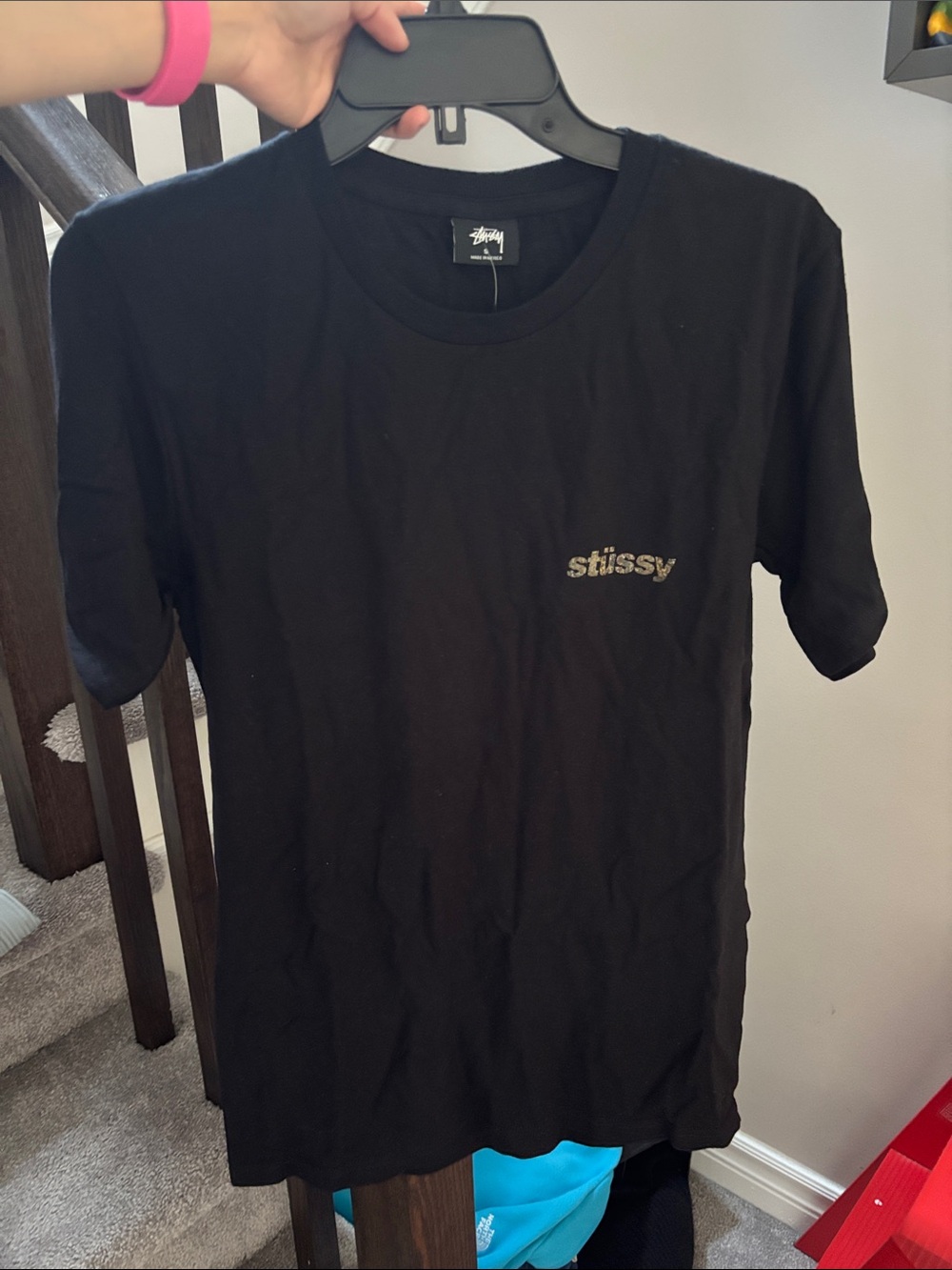 Stussy Black Short Sleeve Tee with Small Chest Logo